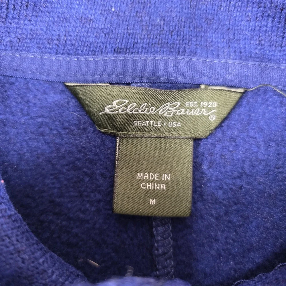 Eddie Bauer Mens Medium Royal Blue Quarter Zip Fleece Pullover Sweater Jacket